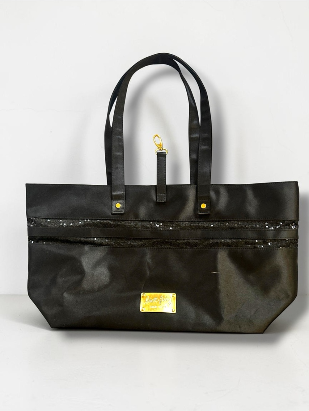 Nine West Love Fury Tote Bag Black w Sequins & Gold Accents Medium Size Carry On - Picture 5 of 10